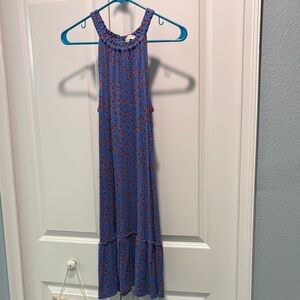 LOFT Blue and Red Floral Midi Dress